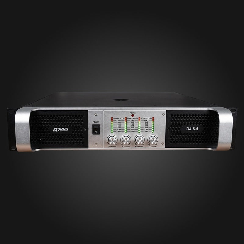 DjPro DJ-8.4 - amplificador 4 canales 400W RMS por canal, panel frontal
